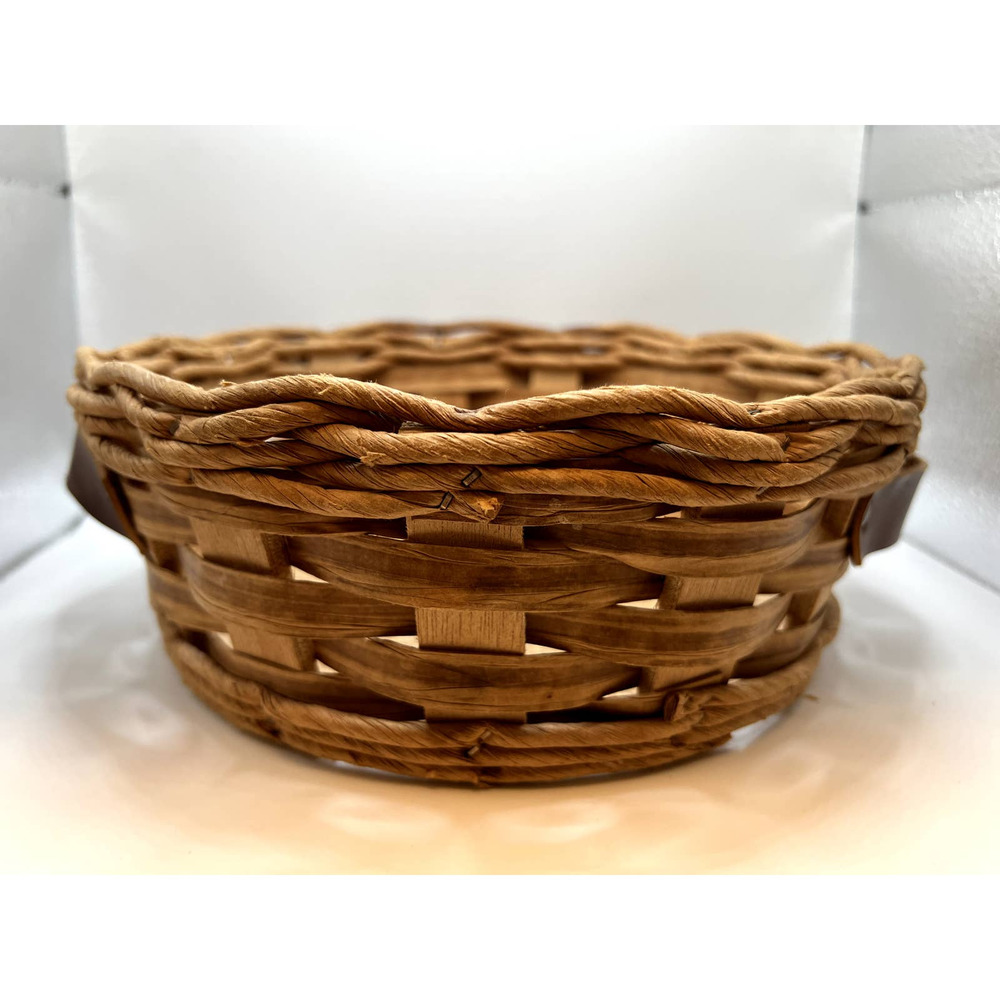 Pyrex Casserole Dish Holder Wicker Basket w/ Leather Handles